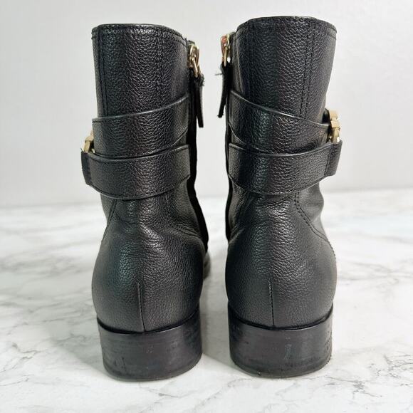 Tory Burch Gemini Goldtone Link Black Leather Flat Ankle Boots women’s size 8 - Picture 8 of 16